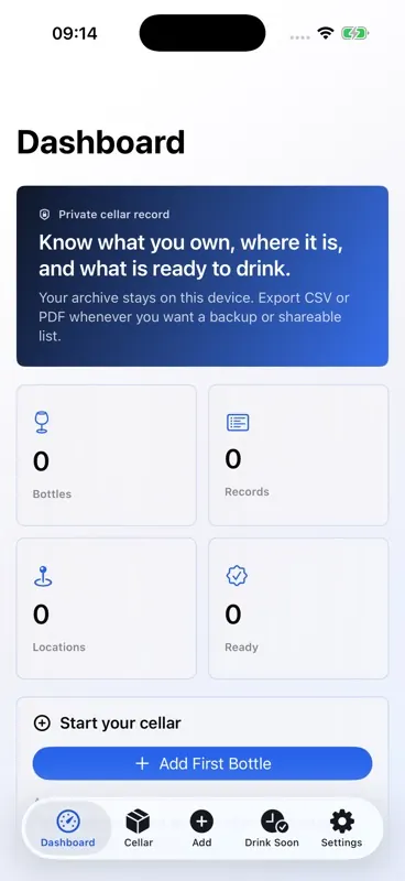CellarKeep dashboard on iPhone