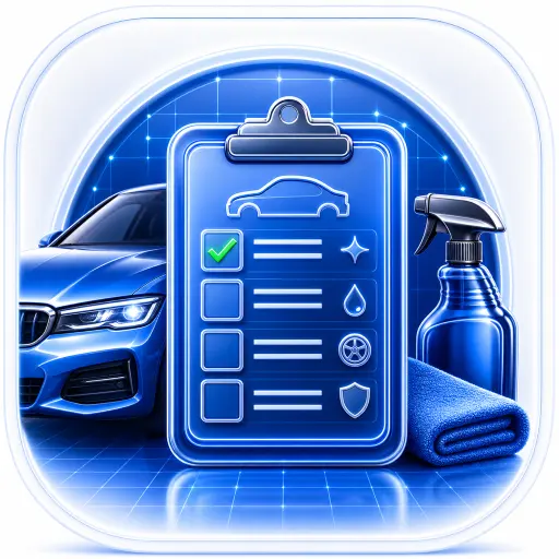 Detail Ledger app icon showing a detailing job card, blue car panel and detailing tools
