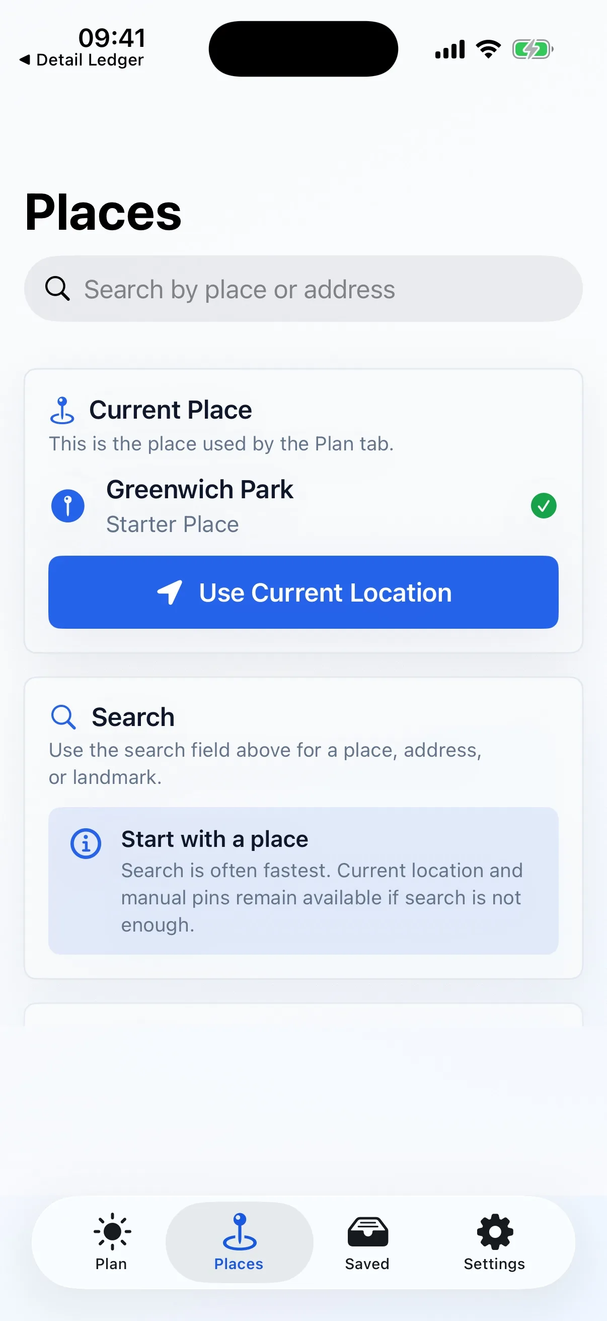 GoldenPlan PRO place search and map screen