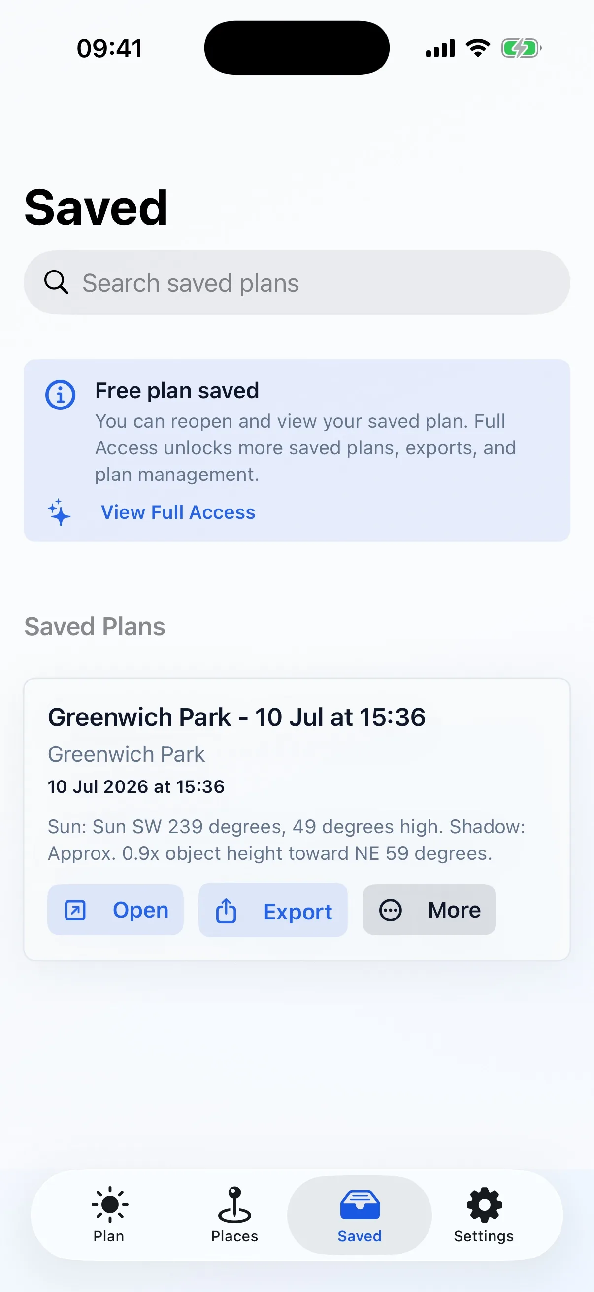 GoldenPlan PRO saved plans screen on iPhone