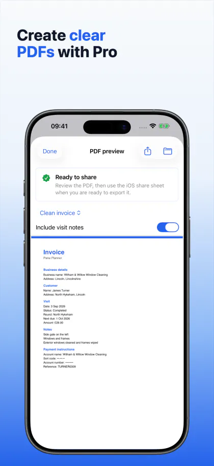 Pane Planner PDF preview on iPhone inside an official iPhone bezel