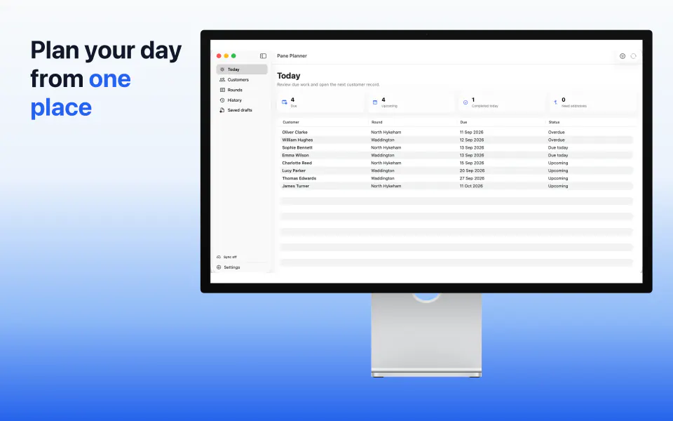 Pane Planner Today page for Mac shown inside an official Studio Display bezel