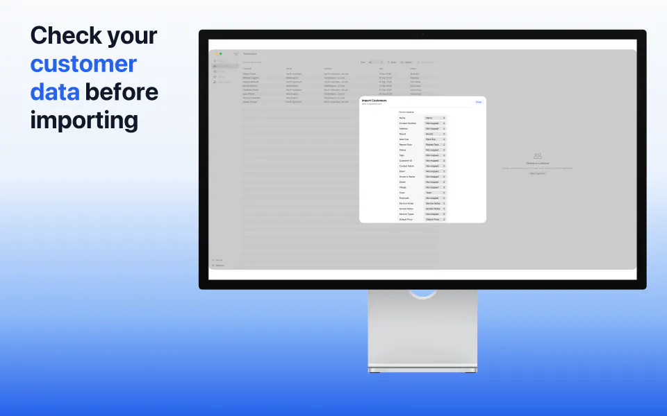 Pane Planner for Mac customer CSV import review shown inside an official Studio Display bezel