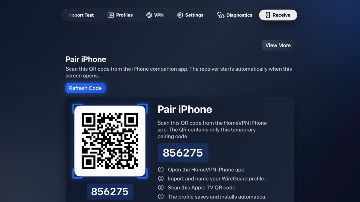 Secure Pair TV pairing screen