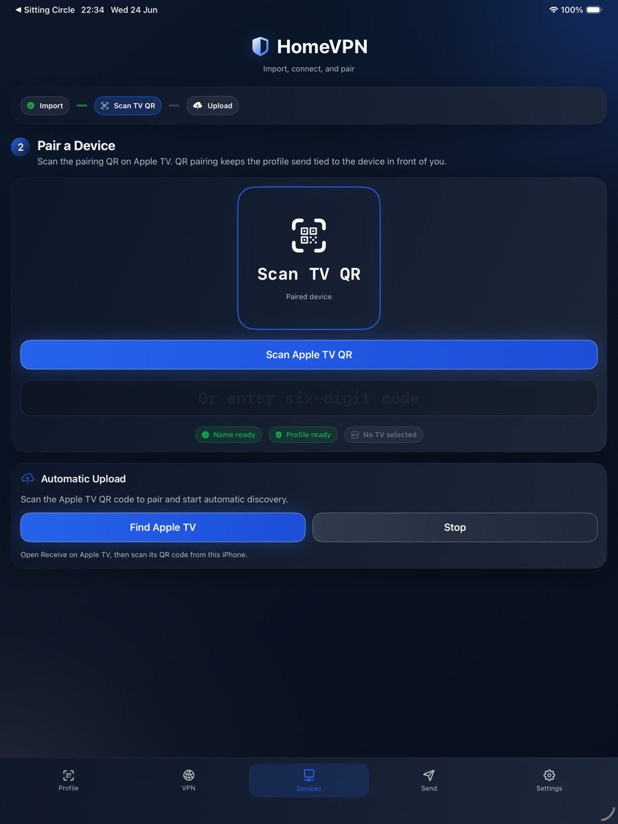 Secure Pair TV pairing screen on iPad