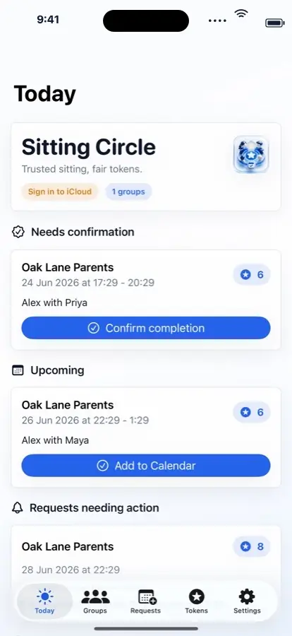 Sitting Circle today dashboard on iPhone