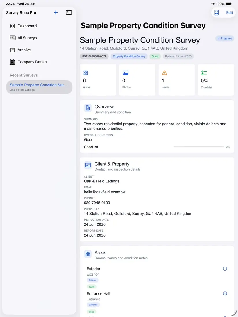 Survey Snap Pro survey detail layout on iPad