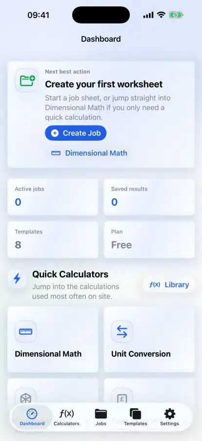 TradeCalc Studio dashboard on iPhone