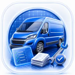 Van Ledger app icon showing a blue service van, ledger card and maintenance tools